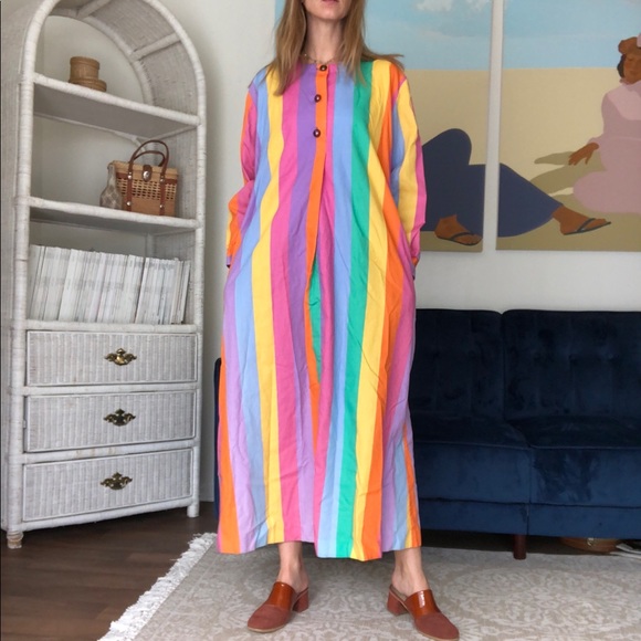 Vintage Dresses & Skirts - 70’s Rainbow Maxi Dress 🌈